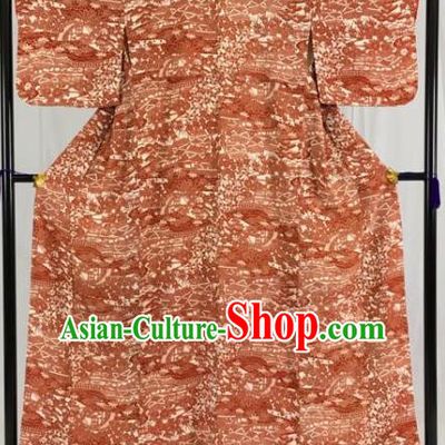 Asian Japan Palace Printing Orange Furisode Kimono Ancient Yukata Dress Formal Costume for Women