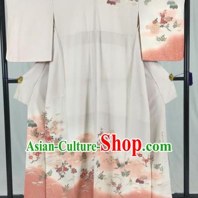 Japan Ancient Formal Costume Printing Flowers Furisode Kimonos Traditional Palace Yukata Dress for Women