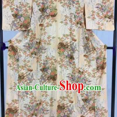 Asian Japan Palace Printing Flowers Furisode Kimono Ancient Yukata Dress Formal Costume for Women