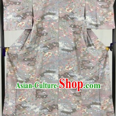 Japanese Ancient Male Kimono Costume Traditional Wafuku Hakama Grey Yukata Robe for Men