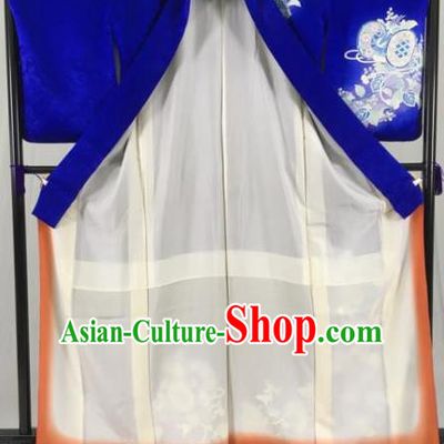 Japanese Ancient Male Kimono Costume Traditional Wafuku Hakama Royalblue Yukata Robe for Men