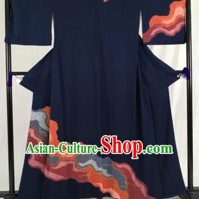 Japanese Ancient Traditional Kimono Navy Yukata Robe Wafuku Hakama Haori Clothing for Men