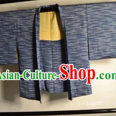 Japanese Ancient Male Kimono Costume Blue Haori Shirts Traditional Wafuku Hakama Yukata for Men