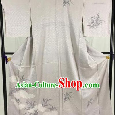 Japanese Ancient Male Kimono Costume Traditional Wafuku Hakama Printing Orchid Yukata Robe for Men