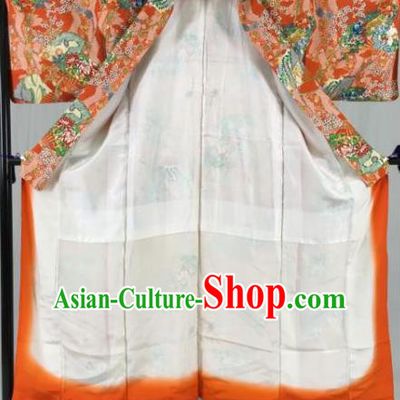 Japan Traditional Kimono Red Furisode Kimono Ancient Yukata Dress Formal Costume for Women