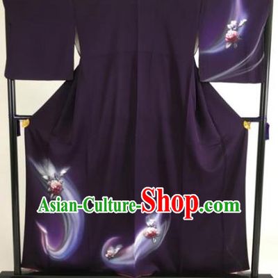 Japan Traditional Kimono Purple Furisode Kimono Ancient Yukata Dress Formal Costume for Women