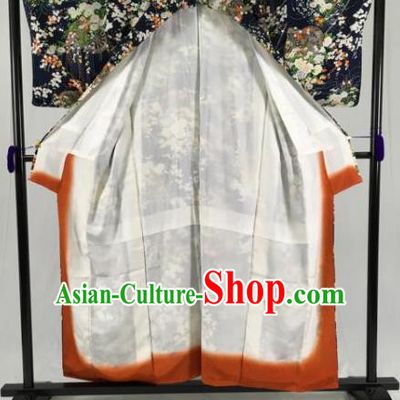 Japan Traditional Formal Costume Printing Flowers Furisode Kimonos Ancient Palace Yukata Dress for Women