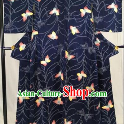 Japan Ancient Formal Costume Printing Butterfly Furisode Kimonos Traditional Palace Yukata Dress for Women