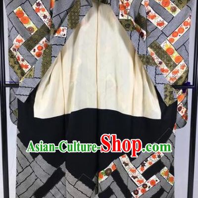 Japanese Traditional Grey Kimono Ancient Yukata Robe Wafuku Hakama Haori Clothing for Men