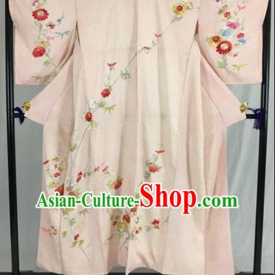 Japan Traditional Formal Costume Pink Furisode Kimonos Ancient Palace Yukata Dress for Women
