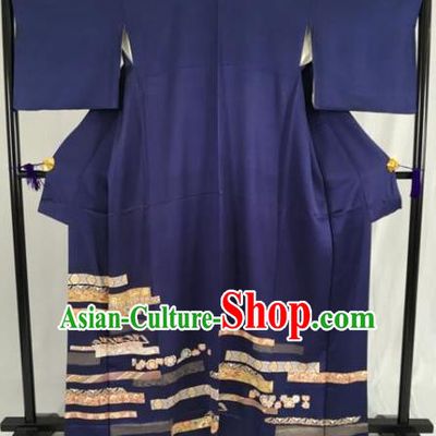 Japanese Traditional Navy Kimono Ancient Yukata Robe Wafuku Hakama Haori Clothing for Men