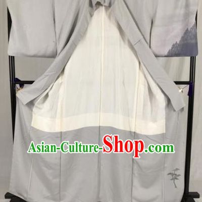 Japanese Traditional Landscape Painting Kimono Ancient Yukata Robe Wafuku Hakama Haori Clothing for Men