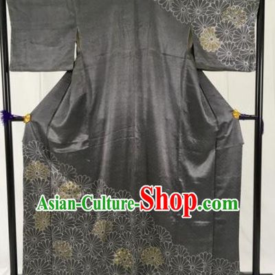 Japanese Traditional Black Kimono Ancient Samurai Yukata Robe Wafuku Hakama Haori Clothing for Men