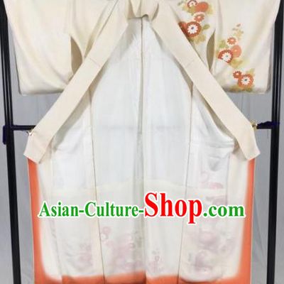 Japan Traditional Palace Printing White Kimono Formal Costume Furisode Kimonos Ancient Yukata Dress for Women