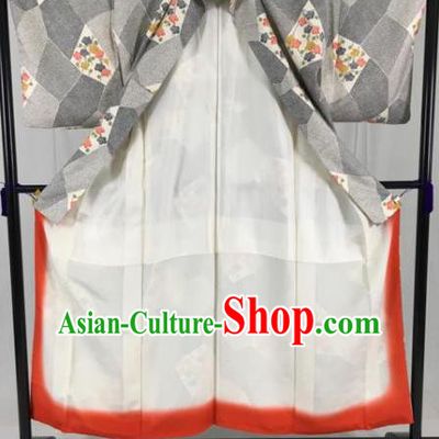 Japanese Traditional Grey Kimono Ancient Samurai Yukata Robe Wafuku Hakama Haori Clothing for Men