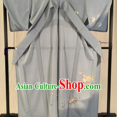 Japan Traditional Palace Grey Kimono Formal Costume Furisode Kimonos Ancient Yukata Dress for Women