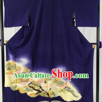 Japan Traditional Palace Kimono Formal Costume Printing Crane Furisode Kimonos Ancient Yukata Dress for Women