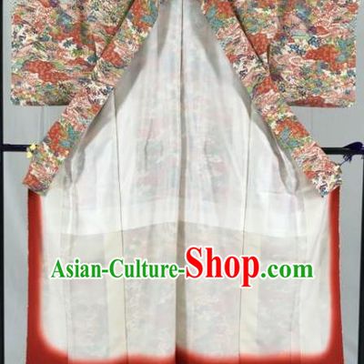 Japan Traditional Printing Kimono Formal Costume Geisha Furisode Kimonos Ancient Yukata Dress for Women