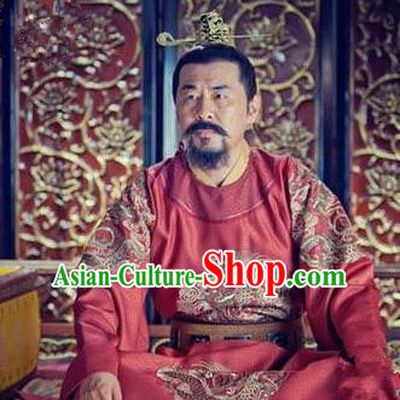 Chinese Song Dynasty Emperor Zhao Kuangyin Clothing Ancient Imperator Embroidered Replica Costume for Men