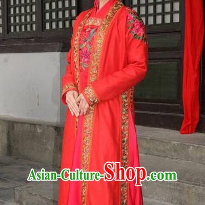 Chinese Ancient Song Dynasty Yueh Fei Wife Li Xiao-E Embroidered Wedding Dress Replica Costume for Women