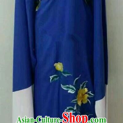 China Traditional Beijing Opera Scholar Embroidered Peony Costume Blue Robe Chinese Peking Opera Niche Clothing for Adults