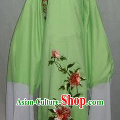 China Traditional Beijing Opera Scholar Embroidered Peony Costume Green Robe Chinese Peking Opera Niche Clothing for Adults