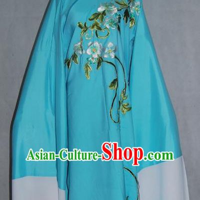 China Traditional Beijing Opera Niche Costume Chinese Peking Opera Water Sleeve Embroidered Blue Robe for Adults