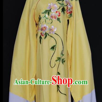 China Traditional Beijing Opera Niche Costume Chinese Peking Opera Water Sleeve Embroidered Yellow Robe for Adults