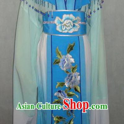 China Traditional Beijing Opera Palace Princess Embroidered Blue Dress Chinese Peking Opera Actress Costume