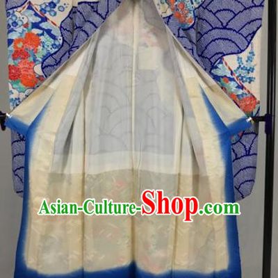 Japanese Traditional Kimono Ancient Palace Blue Yukata Robe Wafuku Hakama Haori Clothing for Men