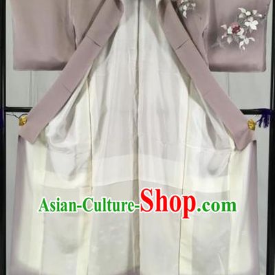 Japanese Traditional Grey Kimono Ancient Palace Yukata Robe Wafuku Hakama Haori Clothing for Men