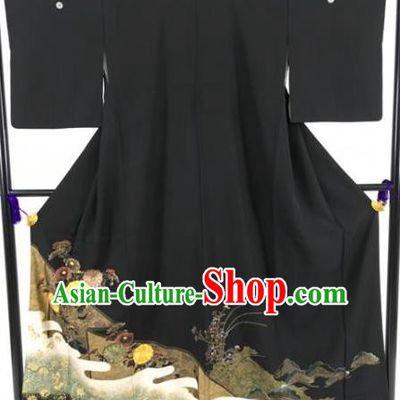 Japanese National Costume Black Kimono Ancient Palace Wafuku Hakama Yukata Robe for Men