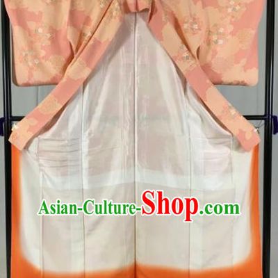 Asian Japan Palace Orange Kimono Formal Costume Furisode Kimonos Ancient Yukata Dress for Women