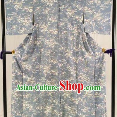 Asian Japan Palace Blue Kimono Formal Costume Furisode Kimonos Ancient Yukata Dress for Women