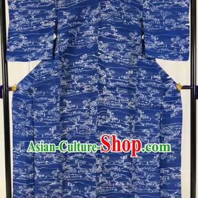 Japanese National Costume Palace Blue Kimono Ancient Male Hakama Yukata Robe for Men