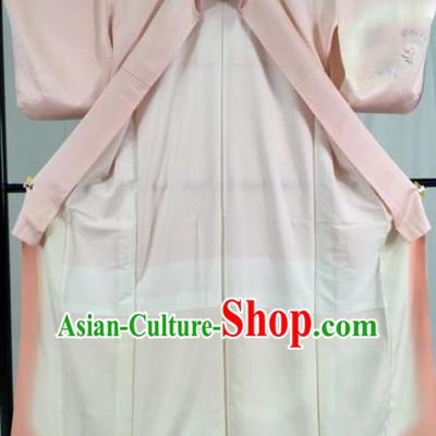 Asian Japan Palace Pink Silk Kimono Formal Costume Furisode Kimonos Ancient Yukata Dress for Women