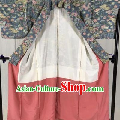Asian Japan Palace Printing Kimono Formal Costume Furisode Kimonos Ancient Yukata Dress for Women