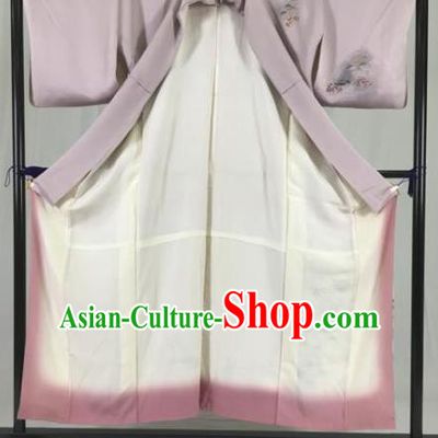 Asian Japan Palace Printing Lilac Kimono Ancient Yukata Dress Formal Costume Furisode Kimonos for Women