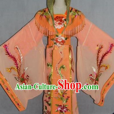 Traditional China Beijing Opera Diva Embroidered Orange Dress Chinese Peking Opera Empress Costume