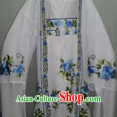 China Beijing Opera Niche Embroidered Peony White Clothing Chinese Traditional Peking Opera Scholar Costume for Adults