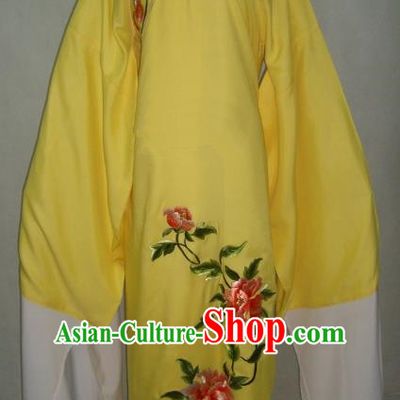 China Beijing Opera Lang Scholar Niche Costume Yellow Embroidered Peony Robe for Adults