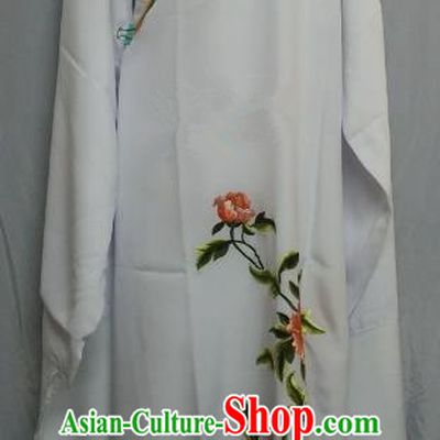 China Beijing Opera Lang Scholar Niche Costume White Embroidered Peony Robe for Adults