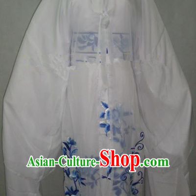 Traditional Chinese Beijing Opera Scholar Niche Costume Embroidered White Robe for Adults