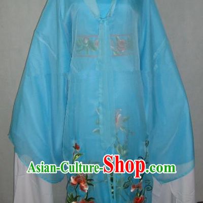 Traditional Chinese Beijing Opera Scholar Niche Costume Embroidered Blue Robe for Adults