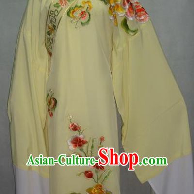 Traditional Chinese Beijing Opera Scholar Niche Costume Embroidered Butterfly Peony Yellow Robe for Adults