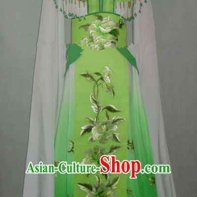 Traditional China Beijing Opera Embroidered Peony Green Dress Chinese Peking Opera Diva Costume