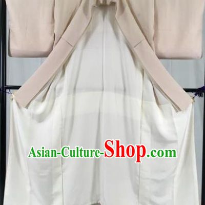 Japan Traditional Geisha Beige Kimono Formal Costume Furisode Kimonos Ancient Yukata Dress for Women