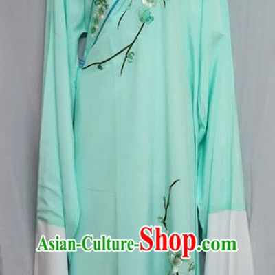 Traditional Chinese Beijing Opera Niche Costume Embroidered Plum Blossom Green Robe for Adults