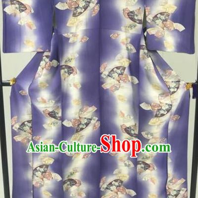 Japan Traditional Geisha Purple Kimono Formal Costume Furisode Kimonos Ancient Yukata Dress for Women