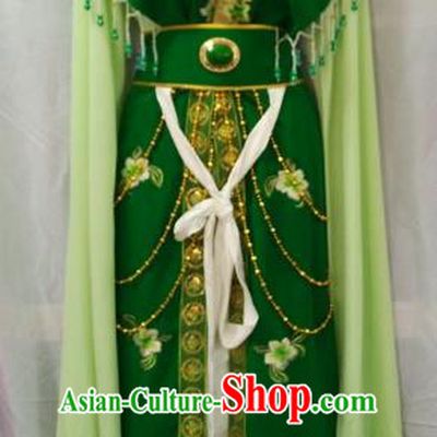 Traditional China Beijing Opera Young Lady Embroidered Green Dress Chinese Peking Opera Diva Costume